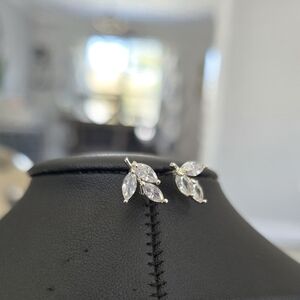 Sterling Silver Overlay Leaf Earrings Made With Swarovski Crystal New